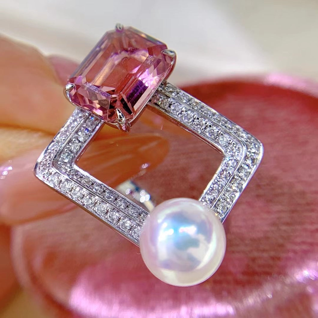 2.9ct Morganite& 7.5-8mm Akoya Pearl