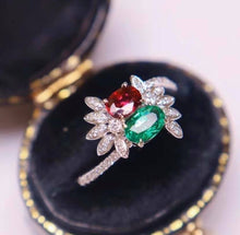 Load image into Gallery viewer, 0.95ct Vivid Green Emerald &amp; Unheated Pigeon Blood Ruby
