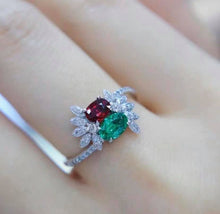 Load image into Gallery viewer, 0.95ct Vivid Green Emerald &amp; Unheated Pigeon Blood Ruby
