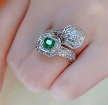 Load image into Gallery viewer, 0.65ct Vivid Green Emeralds, 0.5ct F Color Diamond
