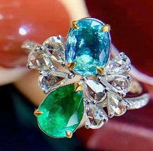 Load image into Gallery viewer, 1ct Vivid Green Emerald, 0.8ct Paraiba
