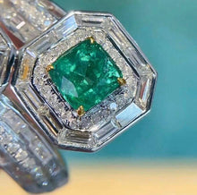 Load image into Gallery viewer, 0.65ct Vivid Green Emeralds, 0.5ct F Color Diamond
