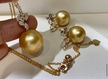 Load image into Gallery viewer, 15.1 &amp; 11.2mm Intense Golden Chakin Pearls! Full Round, Excellent Luster, Flawless!
