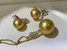 Load image into Gallery viewer, 15.1 &amp; 11.2mm Intense Golden Chakin Pearls! Full Round, Excellent Luster, Flawless!
