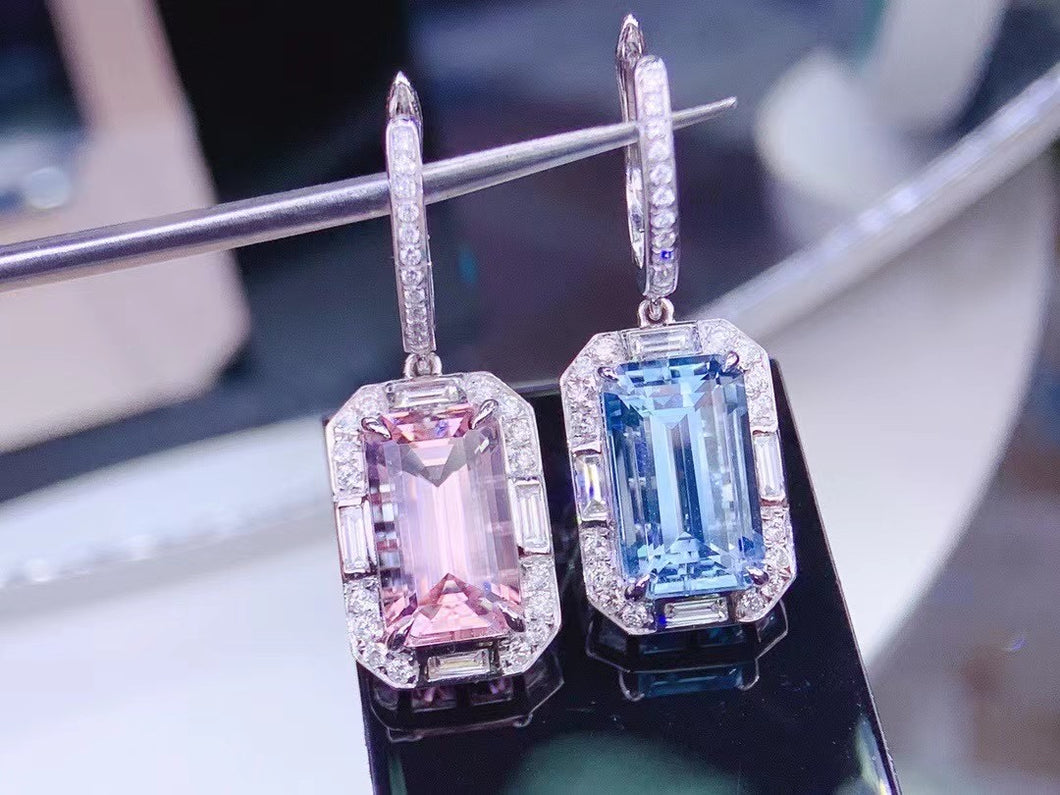 7.22ct Mismatched Morganite & Aquamarine Earring