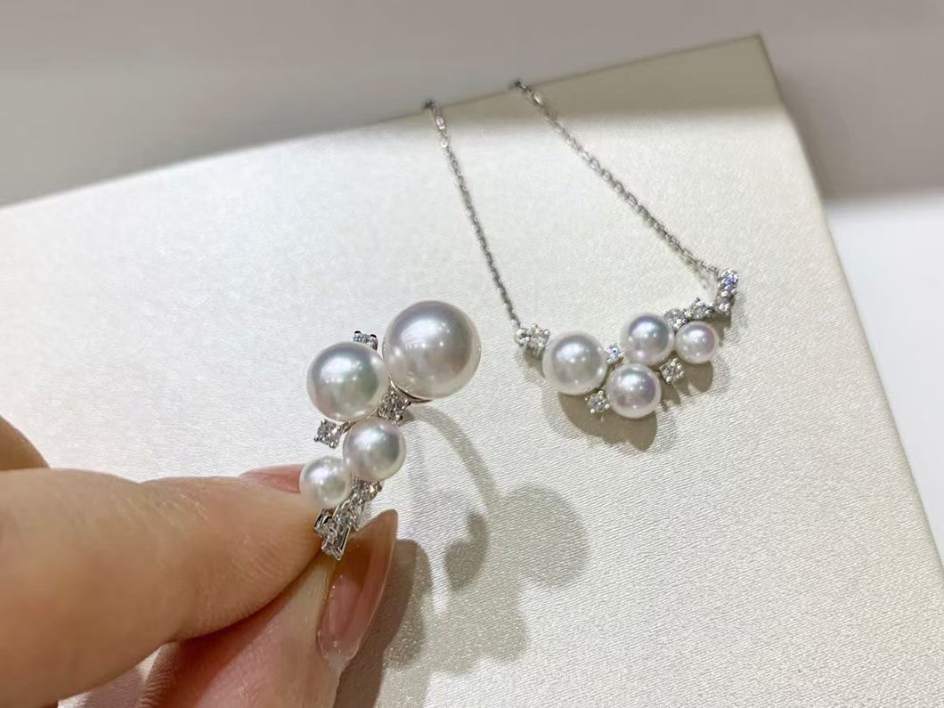 3-8mm Akoya Pearl Set! (White/Yellowgold)